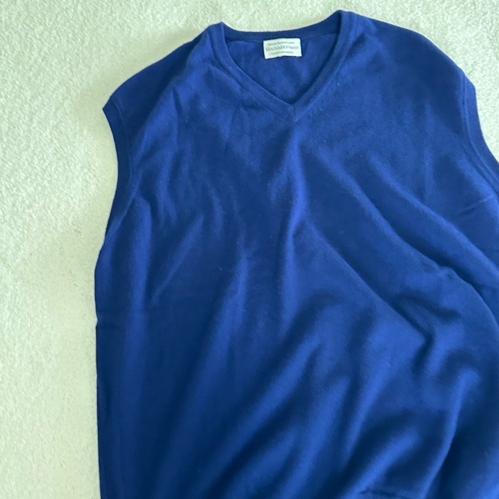 Royal Blue V-Neck Sweater with Ribbed Edging Scottish  cashmere